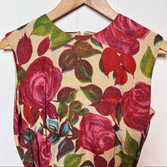 Vintage Floral Belted Sleeveless Shift Dress All Over Print Handmade Size Small - Picture 9 of 10